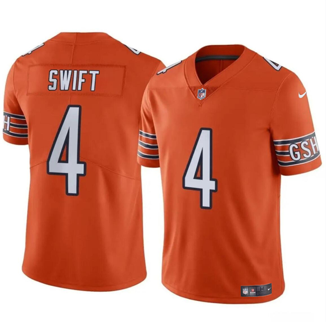 Men's Chicago Bears #4 D’Andre Swift Orange Vapor Football Stitched Jersey